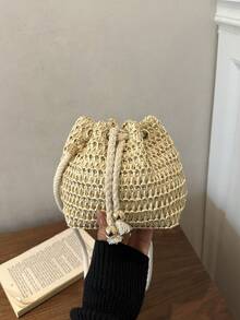 Bolso Bandolera Mini Tipo Cubo con Cadena de Color Liso de Moda - Caqui - Ver 3