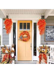 1pc Artificial Eucalyptus Wall Hanging Vine, Faux Hanging Plant, Suitable For Home, Garden, Wedding Indoor/Outdoor Decor, Autumn Decoration, Holiday Gift, Restaurant, Living Room, Bedroom, Party Decoration - Orange - View 2