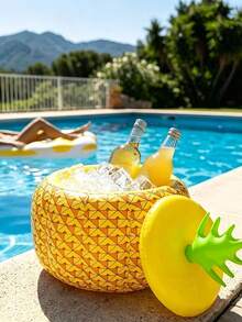 2pcs/1pc Inflatable PVC Pineapple Ice Bucket With Lid, Made Of Thickened PVC, Essential For Outdoor Gatherings, Picnics, Camping Trips, Pool Parties And Beach Parties - One Size Fits All - View 2
