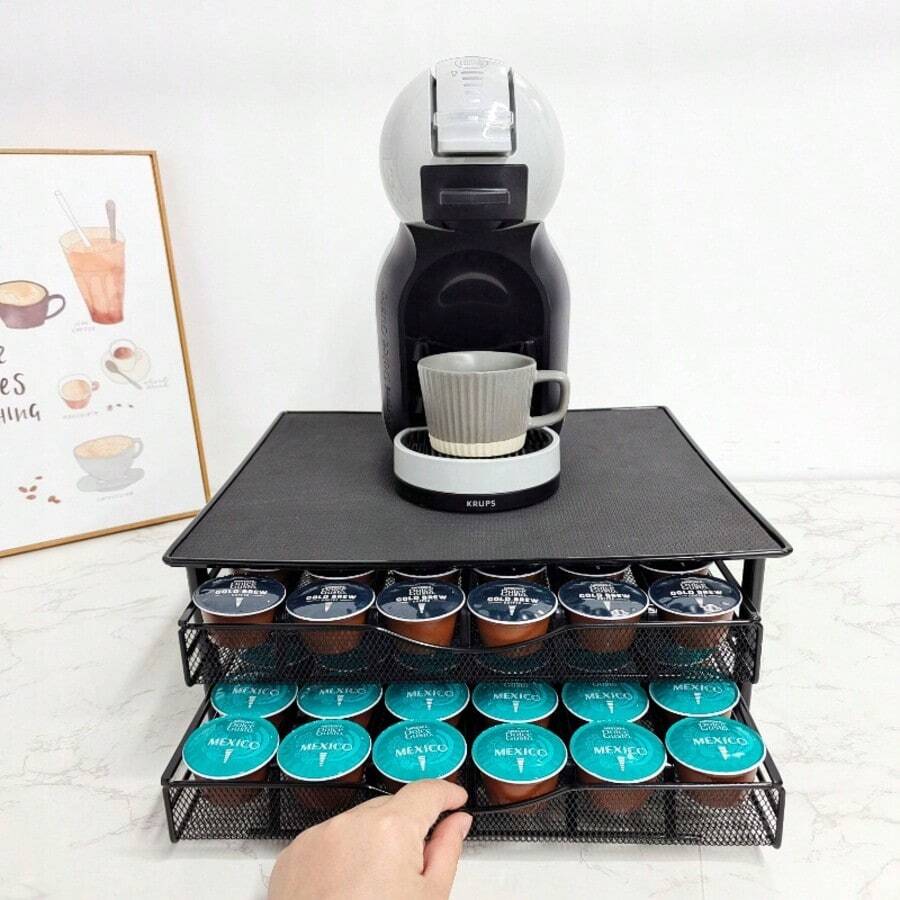 Double-Deck Coffee Capsule Storage Box, Drawer-Style Coffee Machine Base, Organizer For Office Desk
