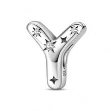 1 pieza Encanto de cuentas de la serie de iniciales estrelladas de estilo cielo estrellado celestial de plata de ley S925 de baja alergia, adecuado para pulsera original, fabricación de joyas DIY para mujeres, regalo de cumpleaños - Blanco - Ver 24