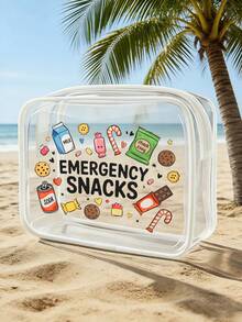 「Emergency Snacks」字母印花 PVC 化妝包，拉鍊密封 PVC 旅行收納袋，輕量耐褪色化妝盥洗包，適合女性與女孩，TSA 認證便攜化妝收納盒，易擦拭清潔，適合母親、老師、朋友、護理師及其他使用者，女性好友禮品袋，學校與度假旅行必備盥洗包，防水盥洗包 - 彩色 - 查看 2