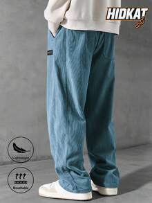 Hidkat Men's Corduroy Casual Sweatpants, Solid Color With Drawstring And Pockets, Soft And Comfortable Fabric, Suitable For Daily Casual Activities, Spring/Autumn Winter Sports - Blue - View 3