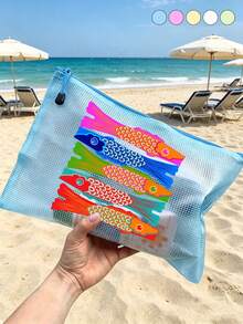 Waterproof Beach Makeup Bag, Colorful Fish Pattern, Ocean Theme Large Capacity Transparent Cosmetic Bag, Nylon Zipper, Lightweight Sun Protection Storage Bag, Portable Travel Organizer, Multi-Functional Storage Bag, Suitable For Swimming, Beach, Diving, Daily Use - Multicolor - View 5