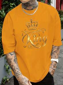 Men's Crew Neck T-Shirt, 100% Cotton, Graphic Print, Breathable And Lightweight Fabric, Machine Washable, Casual Style Ideal For Everyday Wear, Outings And Dates All Year Round - 橘色 - 查看 1