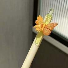 1支可愛3D蝴蝶花卉香氛凝膠筆，馬卡龍色可伸縮黑墨書寫筆，柔軟條紋握把美學文具禮品，適合學生與青少年，隨機顏色，開學季 - A - 查看 8
