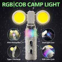 1個 90°可折疊 RGB LED露營燈，7色動態氛圍燈，附掛鉤與強力磁吸底座，多功能蜂巢燈，適用露營、登山、居家派對、緊急照明與戶外使用 - A - 查看 5