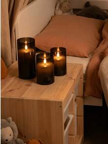 3pcs Grey Flameless Candles, Battery Operated With Remote Timer, Real Wax LED Pillar Candles, Flickering Flame, Warm Glow, Fading Effect, Suitable For Wedding And Home Decor - 黑色 - 查看 8