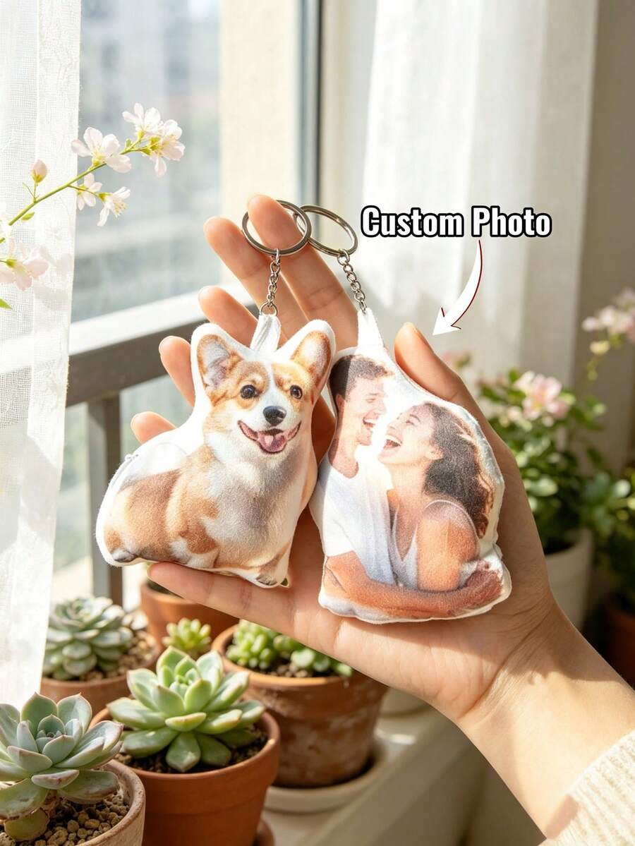 1pc Personalized Photo Pillow Keychain, Customized Photo Mini Cushion Keyring, Gift For Friends, Cute Photo Keepsake, Bag Charm Accessory, Car Key Decoration, Backpack Pendant, Daily Carry Use, Wedding, Anniversary, Special Occasions - Multicolor - View 1