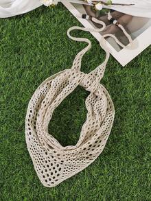 1pc Women Hollow Out Knit Triangle Headscarf, Boho Crochet Bandana With Tie Straps, Breathable Summer Beach Vacation Head Summer Hair Accessories - Multicolor - View 11
