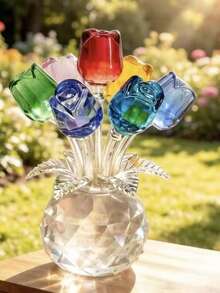 1 pièce Ornement de rose rouge en cristal fait main avec vase rond, cadeau de rose romantique, convient pour la Saint-Valentin, la Fête des Mères, les anniversaires et autres occasions, décoration de collection de roses pour la maison, les fêtes, les mariages - Multicolore - Voir 14