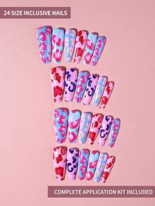 24pcs Y2K Long Coffin Shape Glossy Colorful French Press-On Nails, Colorful Leopard Print Design, Dopamine Color Style, Easy To Wear Acrylic Fake Nails Set, Includes 1pc Jelly Glue And 1pc Nail File, Suitable For Women's Daily And Party Use - Multicolor - View 4