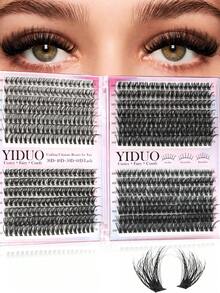 YIDUO 980pcs 6-Style Mixed Cluster Eyelash Extension Set, 80D-300D Pointed Base Dense D-Curl Lashes 5-20mm, Complete DIY Kit With 2 Bottles Of Adhesive & Sealer, Remover, Tweezers And Brush, Suitable For Home Use - Multicolor - View 10