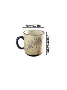1pc Vintage Distressed Spotted Ceramic Mug, Hand-Painted Peony Butterfly Floral Coffee Cup, Gentle Floral Pattern Home Breakfast Milk Oatmeal Cup, Influencer Coffee Photography Prop, Tea Room Afternoon Tea Flower Cup, Commercial Cafe Display Vessel, Retro Coarse Ceramic Texture Desktop Decor Water Cup. Gift For Best Friend, Holiday Gift, Office Desktop Water Cup, Breakfast Milk Cup, Holiday Birthday Gift - Multicolor - View 14