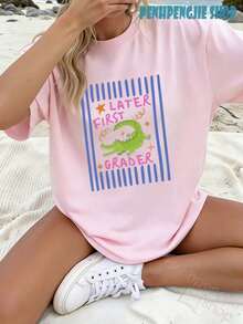 Women's Later Gator Funny Pun Cute Crocodile Casual Oversized Graphic Tee, Last Day Of School, 4th Of July, Vacation, Summer Tops, Teacher Outfits - 玫紅色 - 查看 1