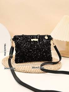 Fashion Sequin Women's Handbag Small Square Bag Shoulder Crossbody Bag - Black - View 4