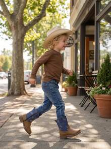 Toddler Girls' Color Block Western Cowboy Boots - Embroidered Horse Mid-Calf Boots With Side Zipper, Comfortable Casual Outdoor Shoes - Brown - View 3