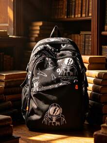 1pc Contrast Color Astronaut Pattern Backpack, Large Capacity Zipper Closure School Day Bag, Adjustable Shoulder Strap Bookbag, Short Trip Bag, Perfect For Teenagers/Students/Graduates/Young People, Ideal For Daily Use, Outings, Travel, School And Back To School Season - Multicolor - View 2
