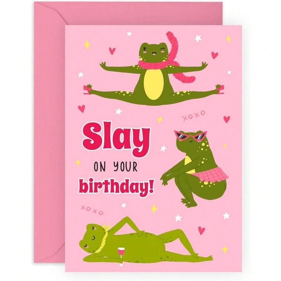 1張快樂青蛙生日卡 - 讓你的生日閃耀!可愛有趣的祝福卡,適合朋友、姊妹、好朋友、親密好友和同事 - 多色 - 查看 1