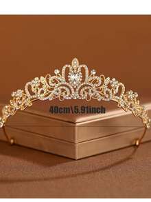 1pc Crystal Wedding Headpiece, Suitable For Bride, Girl, Princess Headpiece, Pageant Crown, Bridal Hair Accessory - Gold - View 9