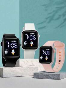5pcs/20pcs Set Girls Cute Heart Rocket Cartoon Pattern Digital Watch, Glowing Time Watch, Ideal Gift For Couples - Multicolor - View 8