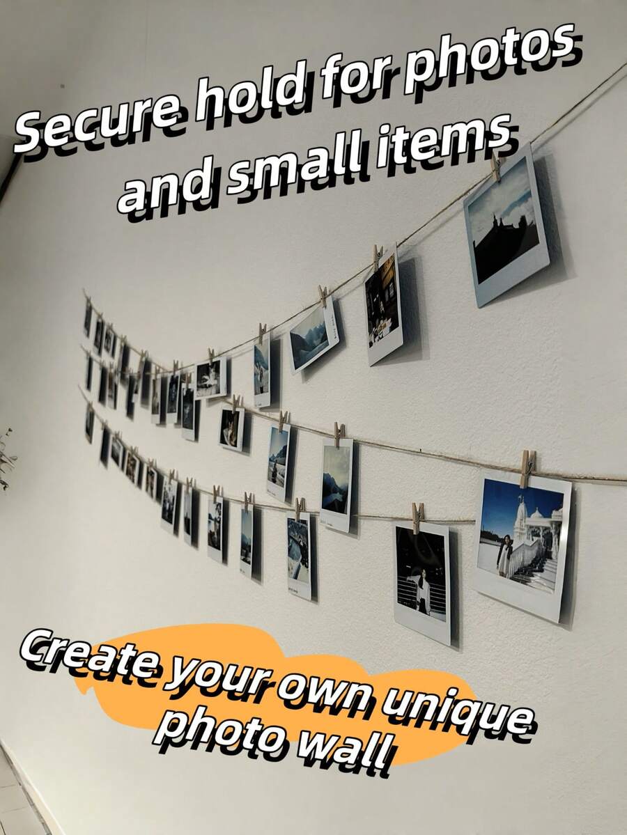 Klip Foto (3,5cm*0,7cm) + Tali Rami, Ciptakan Pajangan Kenangan Dekoratif, Dapat Menggantung Foto Polaroid, Kartu Pos, Catatan, dan Karya Seni Kecil, Mengubah Dinding Kosong Menjadi Dinding Pajangan Kenangan yang Indah, Ideal untuk Kamar Tidur, Ruang Tamu, Asrama, Dekorasi Pernikahan dan Pesta. Set yang Mudah Digunakan ini Mendukung Penataan Ulang Momen Favorit Anda Kapan Saja, Menambahkan Suasana Hangat dan Romantis ke Setiap Ruangan. - MultiWarna - View 1