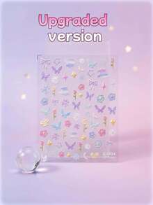 Floral Garden Butterfly Daisy 5D Sweet Star Moon Embossed Decorative Self-Adhesive Nail Stickers - 彩色 - 查看 14