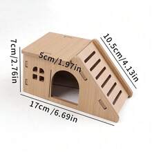 1pc DIY Hamster House Wooden Hideout Bridge Seesaw Villa Pet Small Animal Activity Climbing Exercise Training Toy Cage Accessory - Multicolor - View 27