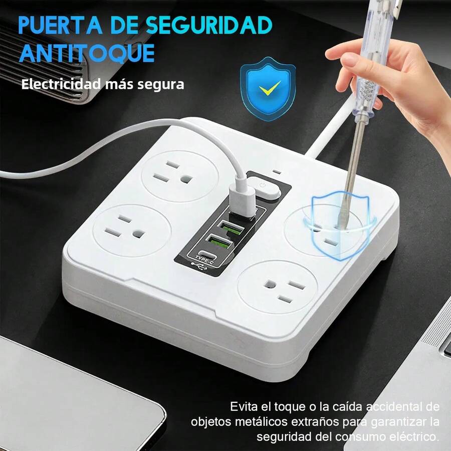 SULAVI 8-In-1 Power Strip: Power Strip With 4 Sockets, 3 USB Ports, 1 Type-C Port - US B Type Plug(110-127V) - View 1