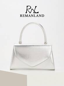 REMANLAND Fashionable Women's Silver Cross-Textured Evening Clutch, Formal Purse, Shiny Handbag, Parties, Balls, Weddings, Detachable Chain, Shoulder Crossbody - Silver - View 9
