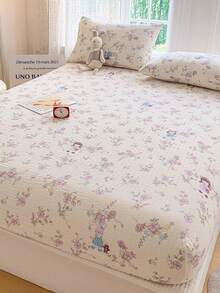 3 PiecesBedding Set With Cute Rabbit Pattern, Soft And Comfortable Bedding Including 1 Fitted Sheet And 2 Pillowcases, No Filling, Suitable For Dorm, Bedroom, Home Use, Multiple Size Options - Multicolor - View 6
