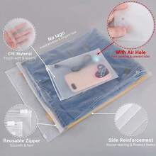 30pcs Travel Storage Bags, Multiple Sizes (10 Large, 10 Medium, 10 Small), Transparent Zipper Seal Reusable, Suitable For Clothes And Shoes, Space-Saving Durable Storage Bags - View 6