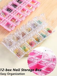12-Grid Nail Decoration Storage Box, Nail Studio Nail Container, Transparent Box, Can Store Fake Nails, Nail Additions, Portable Container, Nail Decoration Storage Box - Multicolor - View 2