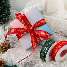 Letter Cartoon Polyester Christmas Gold Foil Ribbon Floral Gift Box Decoration Red Green Christmas Ribbon - A - View 5