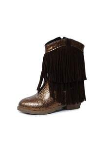 NILOSH Girls' Glitter Tassel Denim Boots, Western Mid-Calf Boots, Suitable For Parties, Dancing And Performances - Chocolate Brown - View 28