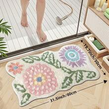 Wavy Asymmetrical Floral Pattern Bathroom Rug | Soft Lines With Natural Feel, French Country And Cream Style, Suitable For Wooden Decor, 1m Thick, Fluffy And Soft, Comfortable Foot Feel, Faux Cashmere Soft Bathroom Rug, Non-Slip Bottom, Versatile Soft Door Mat, Makeup Mat, Porch Mat And Patio Mat, Cozy Entryway Mat, Bathroom Rug, Bathtub Rug, Home Bedroom Rug, Bay Window, Balcony, Bedside Blanket, Office Desk Rug, Living Room Indoor/Outdoor Rug, Washing Machine Rug, Machine Washable - contracted design - View 15
