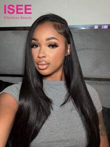 ISEE 16-28 Inch 180% Density Human Hair Straight Ready-To-Wear Glueless Wig, Bleached Knots, 9*6 Transparent Lace, Pre-Cut Lace, Pre-Plucked Hairline, Suitable For Beginners Daily Wear - SNatural - View 3