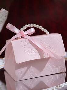 1/5/10Pcs Faux Pearl Decorative Gift Bags, Minimalist Party Packaging Bags, Pink Gift Bags With Handles, Paper Gift Boxes With Pearl Handles Decoration, Suitable For Valentine's Day And Wedding Gifts,Embossed Flower Boxes For Mini Packaging Bags - Pink - View 6