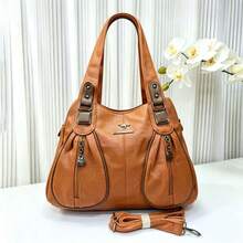 Women's Soft Leather Handbag That Can Be Used As A Shoulder Bag Or Crossbody Bag. Its Design Is Simple, Casual, Elegant And Versatile, Ideal For Middle-Aged Mothers. 26072 - 棕色 - 查看 4