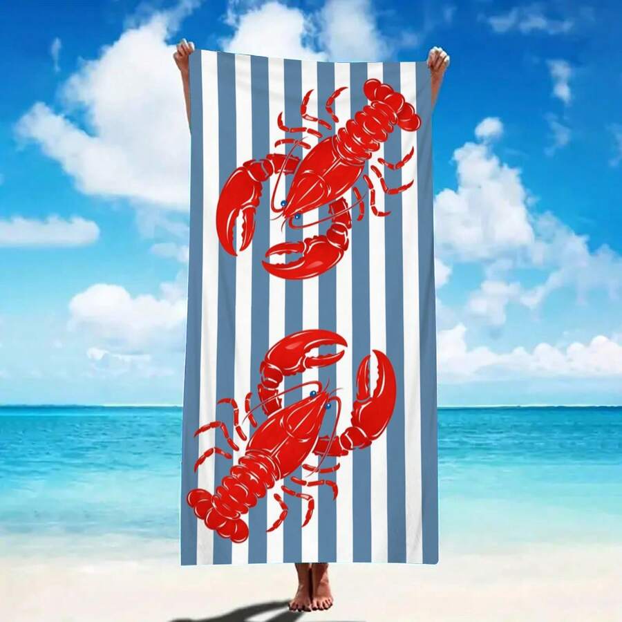 1pc Ultra Soft Lobster Pattern Beach Towel For Beach Pool Party - Vacation Beach Accessory Beach Blanket Pool Towel - Multicolor - View 1