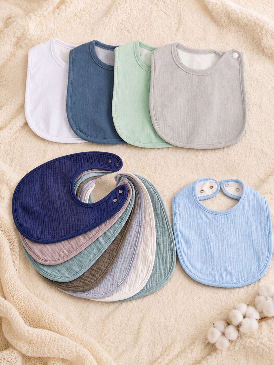 8件/4件/2件透氣嬰兒圍兜,簡約純色紗布圍兜,適用於哺乳與餵食,柔軟親膚面料不刺激寶寶頸部,U型貼合設計配雙扣鈕,可水洗重複使用,日常餵食與外出必備圍兜 - 彩色 - 查看 1