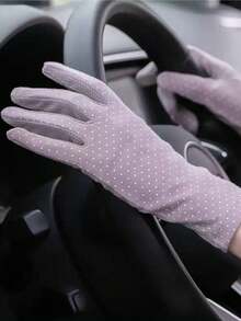1 Pair Of Summer Ice Silk Sun Protection Gloves - Cotton Polka Dot Sunscreen - View 3