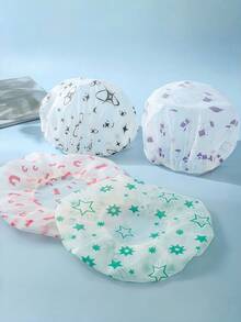 1/2/3/6 Pcs Floral Heart Print Double Layer Waterproof Hair Bonnet Elastic Adjustable Oil Resistant Soft Skin Multifunctional Cap For Skincare Makeup Cooking Hair Drying Washing Bathroom Dorm Travel Back To School Portable Adult Hair Protector - Multicolor - View 14