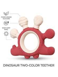 1pc Silicone Dinosaur Teether, Dual-Color Design With 6 Different Textures, Soft Silicone Material, Suitable For Babies 0+ Months, Ideal Newborn Gift - 彩色 - 查看 7