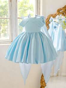 Gaun Putri Tanpa Lengan Warna Biru Langit untuk Anak Perempuan, Cocok untuk Pesta, Pernikahan, Ulang Tahun, Acara Formal, Sepanjang Musim - Biru - View 3