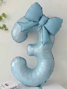 2pcs/1set Blue Number And Bow Foil Balloons Children's Birthday Party Decorations 40-Inch Number Foil Balloons With Bow - Multicolor - View 5