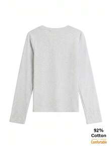 2pcs Women's Solid Color Long Sleeve T-Shirt, Round Neck Slim Fit Base Layer, Black + Heather Grey Versatile Casual Top - Heather Gray + Black - View 4