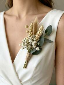 1/6/12pcs Bohemian Style Small Flower Bouquet, Realistic Artificial Flower Bouquet, Including Eucalyptus/Wheat/Baby's Breath Mixed Small Flower Bouquet, Perfect Vase Filler, Suitable For Bridal Bouquet Decoration, Bridesmaid Corsage Decoration, Bridal Corsage Decoration, Wedding Venue Decoration, Tabletop Decoration, Gift Box Decoration - Multicolor - View 8