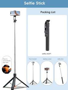 170cm Extendable Selfie Stick Tripod With Fill Light, One-Click 360° Rotating Phone Holder With Detachable Bluetooth Remote, Portable Live Streaming Blogger Travel Tripod - Type a - View 10