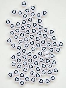 100-1000 pièces Perles en acrylique en forme de cœur, motif cœur avec goutte d'huile blanche et ligne noire, pour la fabrication de bijoux, les loisirs créatifs - Fond blanc avec des lignes noires et une forme de cœur - Voir 8